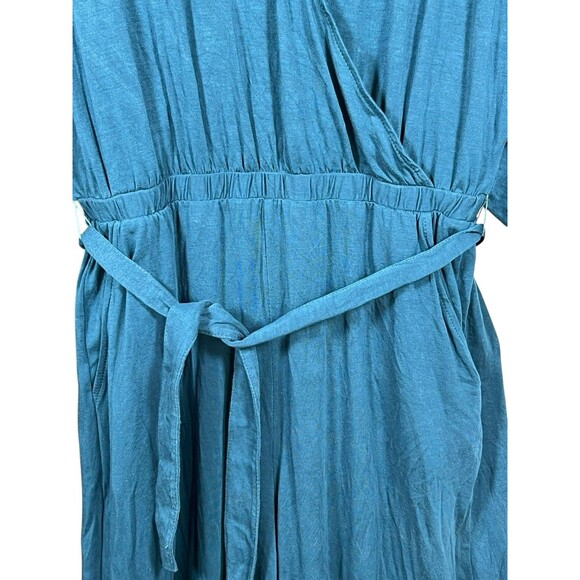 GARNET HILL Womens Sz M Teal Stretch Tencel Kimono Sleeve Knit Jumpsuit Belted - Picture 5 of 14